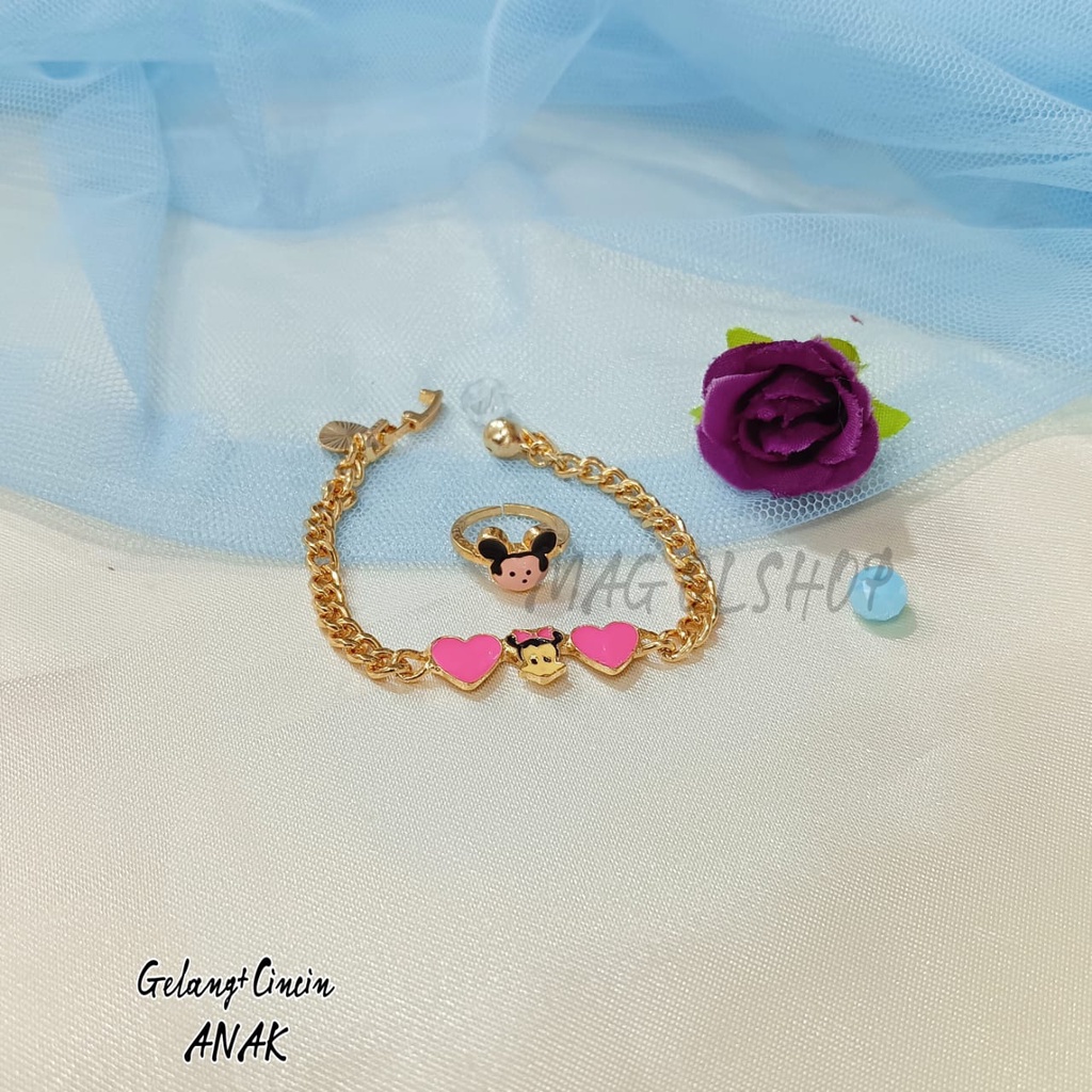 GELANG+CINCIN ANAK  GOLD ANAK PERHIASAN EMAS KOREA ANTI KARAT DAN ANTI LUNTUR