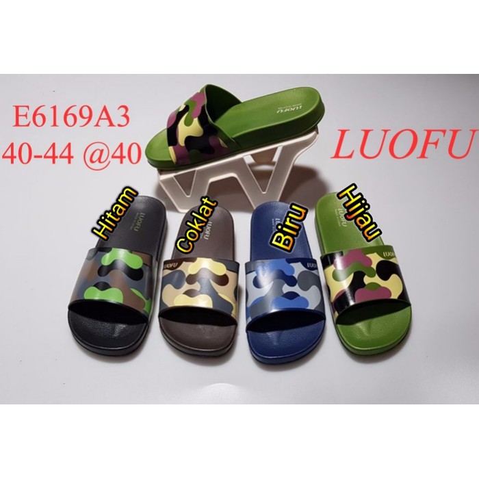 Gaya Sandal Pria Luofu Sendal Karet Cowok Import 6169A3 - Biru, 41 Terbatas