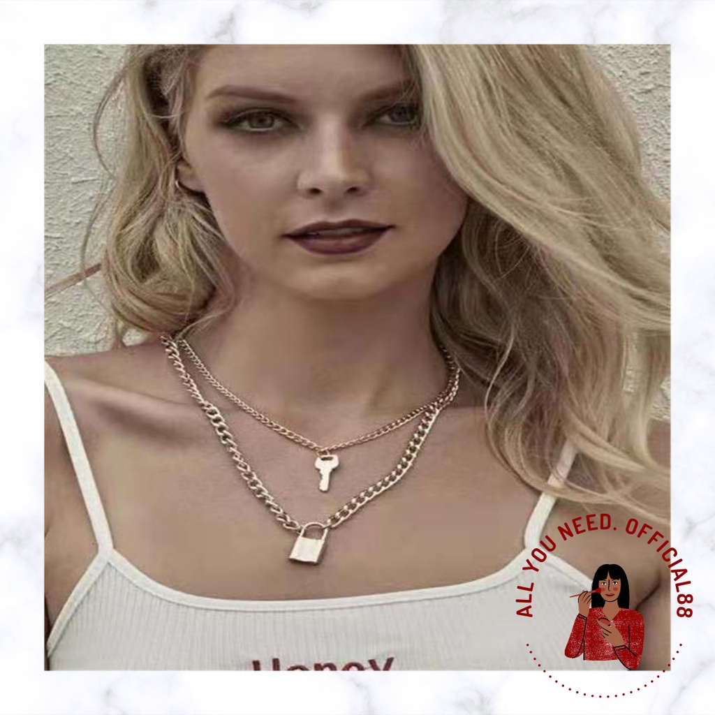 ✿AYN✿ Korean Fashion Kalung Gembok Emas K17 Liontin Kalung Rantai  Simple Kunci Kreatif Wanita