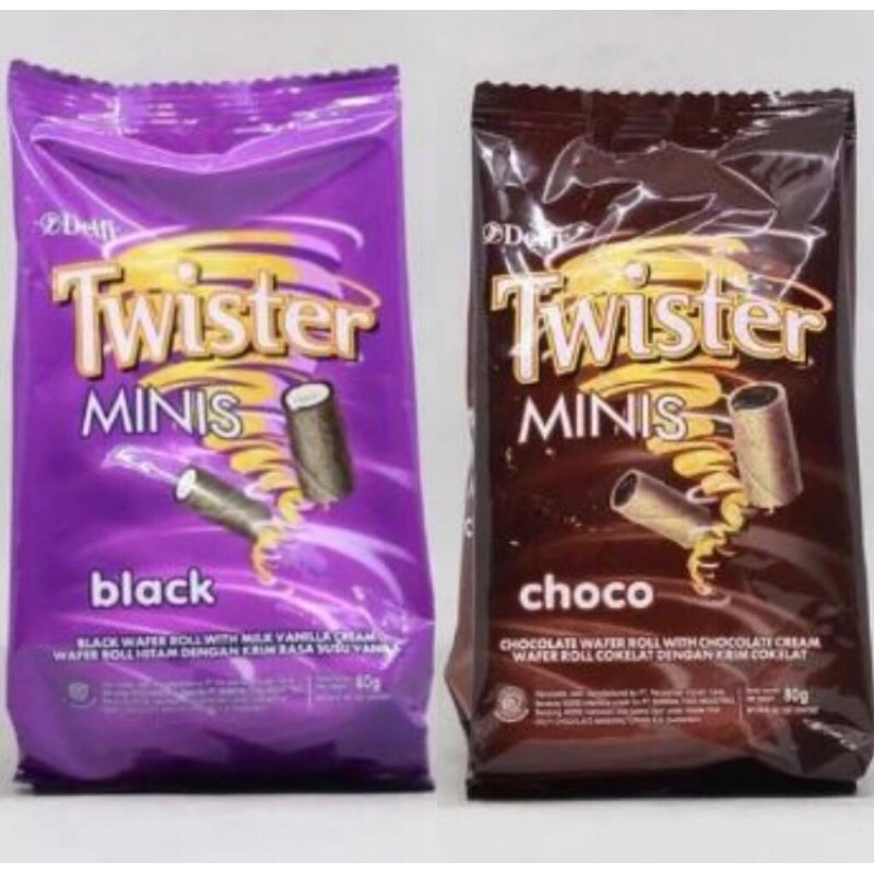 

Twister Delfi Minis Black Choco Biscuit Wafer Roll Cream Vanilla Chocolate Choco 80g