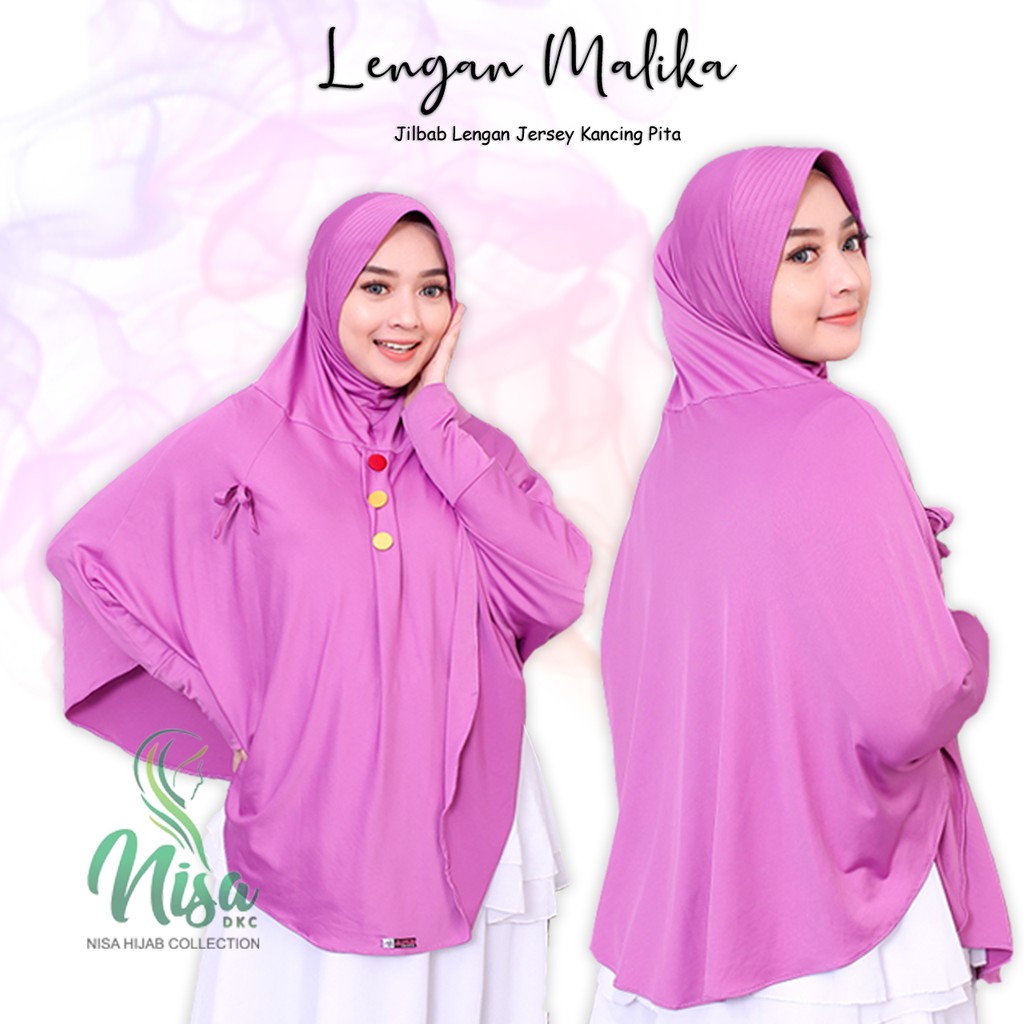 Jilbab Lengan Malika Kancing Tiga Pita Bergo Tangan Khimar Jersey