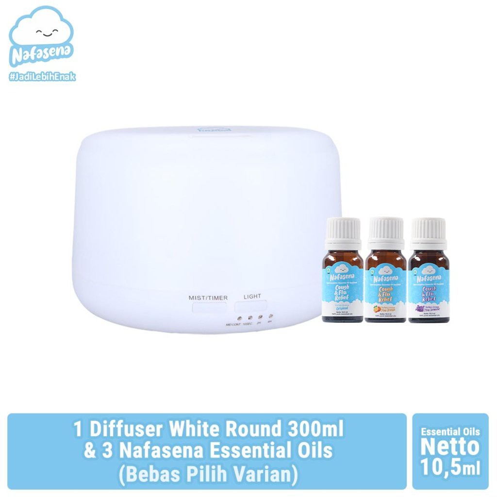 Paket 1 Diffuser 300 Ml White Round + 3 Botol Nafasena Essential Oils