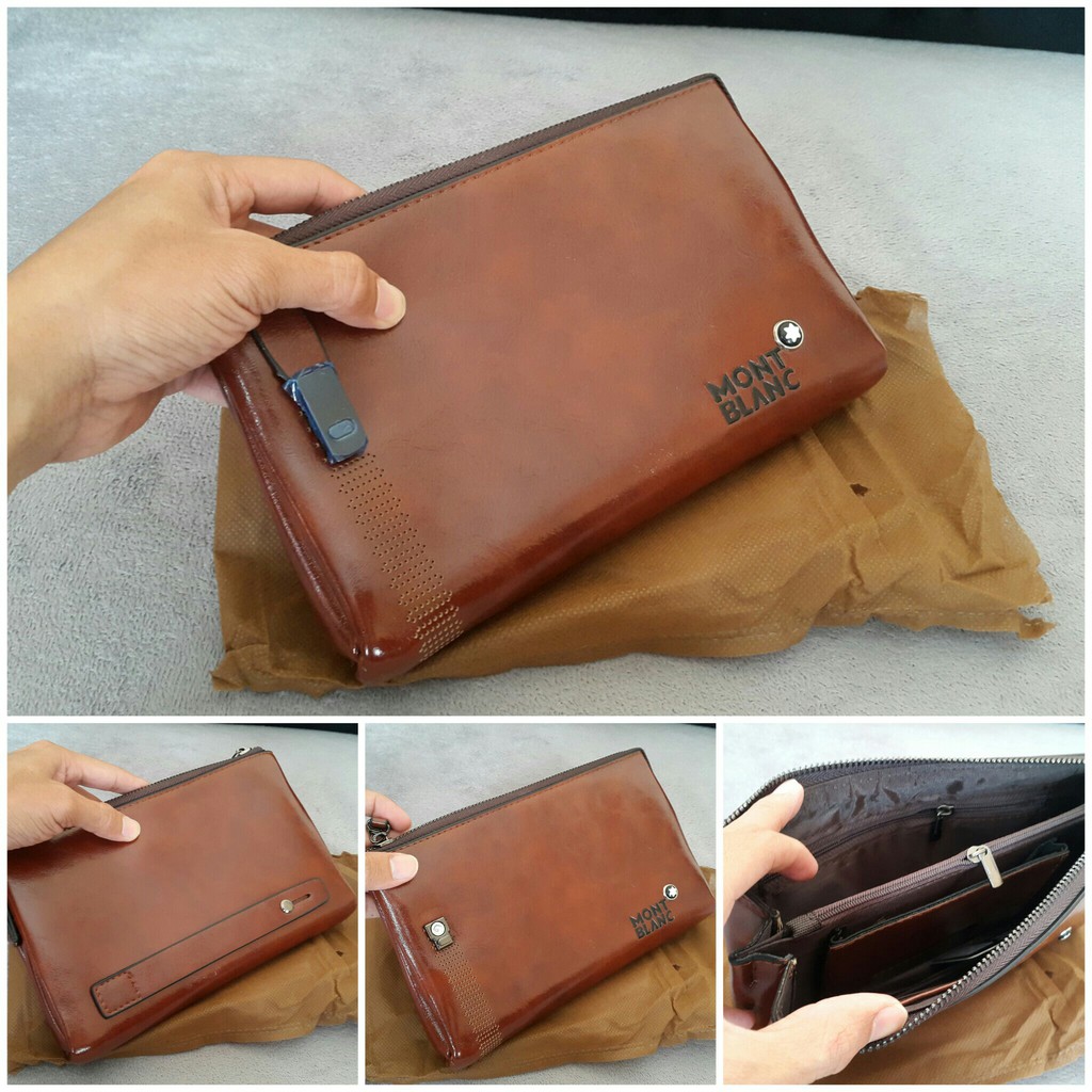 DOMPET CLUTCH HAND BAG KULIT PRIA IMPORT MONTBLANC COKLAT KODE 6084