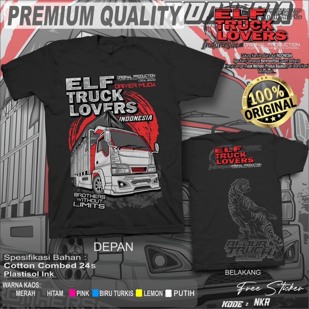 PROMO/OBRAL KILAT/KAOS TRUCK ELF LOVERS MANIA BAJU KAOS TRUCK ELF LOVERS ORIGINAL RFOUR TRUCK APPARELL KAOS TRUCK MANIA KAOS TRUCK MODIF KAOS TRUK ELF MANIA INDONESIA KAOS TRUCK PREMIUM DISTRO COMBED 24s SABLON PLASTISOL PRIA DEWASA LENGAN PENDEK FREE STI