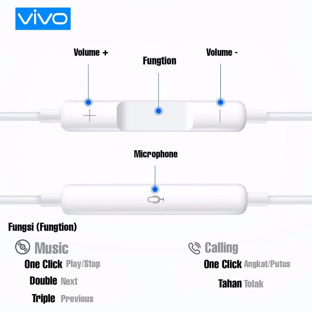 Headset VIVO Original Xtra Bass copotan earphone VIVO Cabutan original