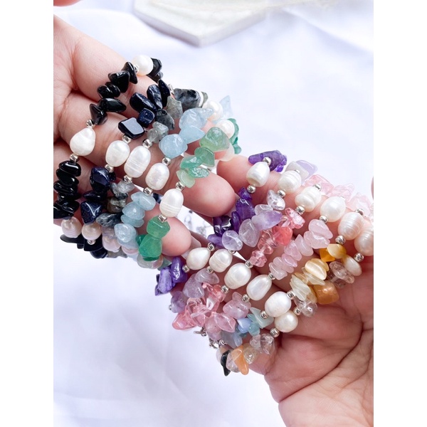 Gelang Batu Alam/Gelang Batu Pecah/Gelang Mutiara/Gelang Wanita Korea/Gelang Etnik Simpel Pm