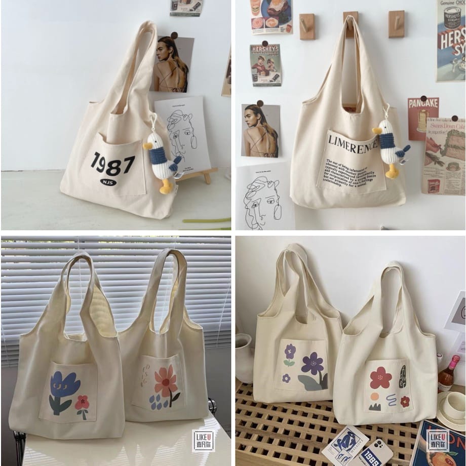 Totebag Vintage Tas tote Big Bahan Kanvas Tebal Tote Bag Kanvas