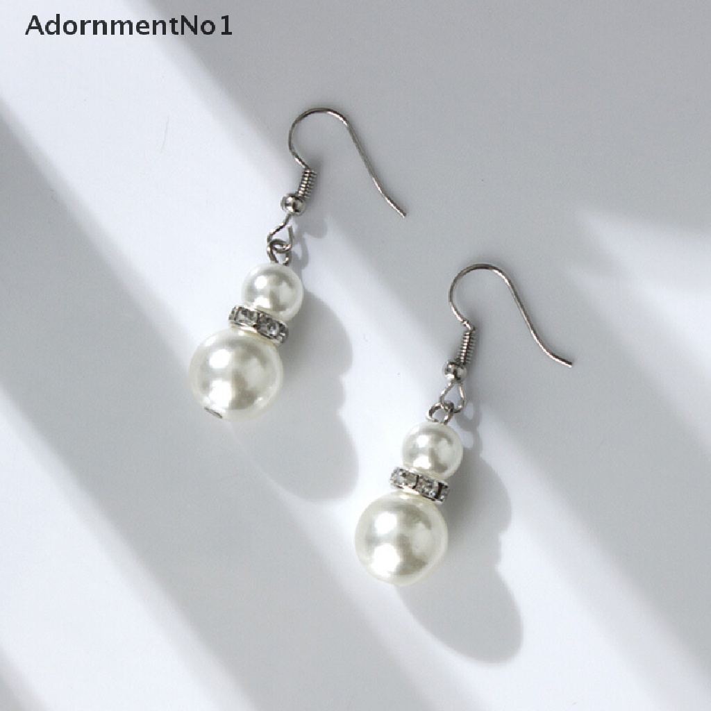 (AdornmentNo1) Set Kalung + Gelang + Anting Gantung Tusuk Aksen Mutiara + Kristal Untuk Perhiasan Wanita / Pernikahan