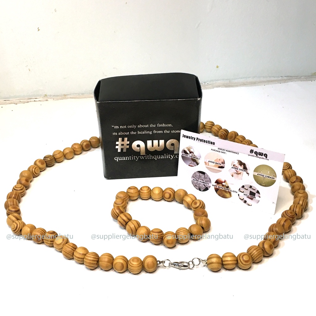 Set Gelang Kalung Kayu Kokkah/ Kauka/Koka/Kokka Asli Natural Mardjan Untuk Kesehatan Original Merica