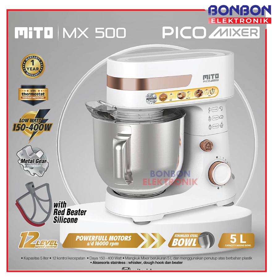 Mito Stand Mixer PICO MX 500 Pengaduk Adonan Kue 5 Lt / MX500 / MX-500