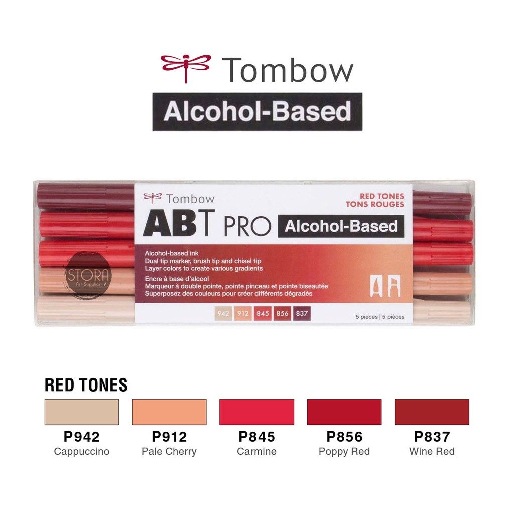 

Tombow ABT Pro Art Markers - Red tones set 5 Colours Pen Brush