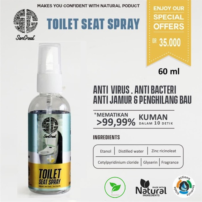 SanGreat Toilet Seat Sanitizer Spray 60 ml pembersih dudukan toilet