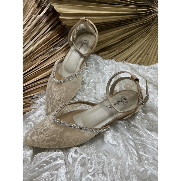 flatshoes wanita wedding azwina cream tali asesoris