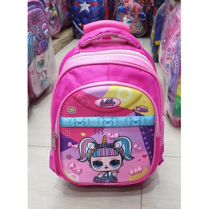 Ransel Troli Dorong Anak Cewek Gambar Barbie Pink Lucu Perempuan Murah Berkualitas Tas Gendong Tk Sd
