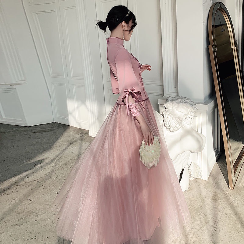 Chinese bridesmaid dress long style 2021 autumn winter new fashion Chinese style sister group Xiuhe