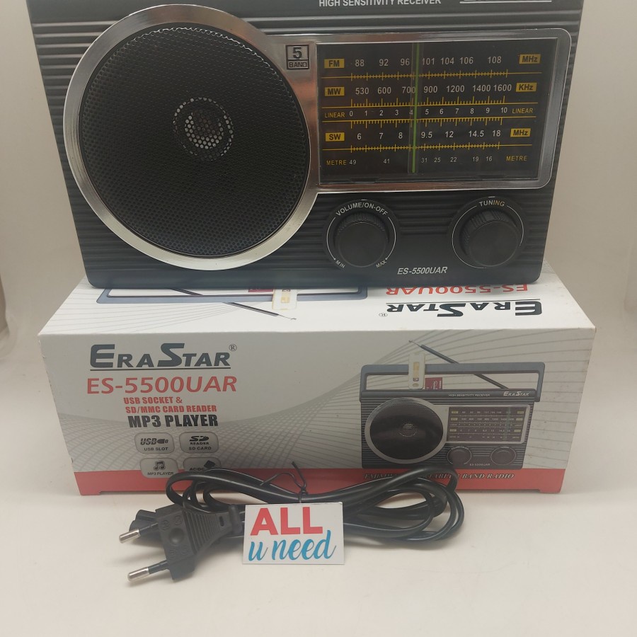 cod Radio Jadul EraStar ES-5500UAR FM/MW/SW PROTABLE 3 BAND RADIO - Radio Portable Mp3 Usb Sd Reader // RADIO ESRASTAR ES-5500UAR