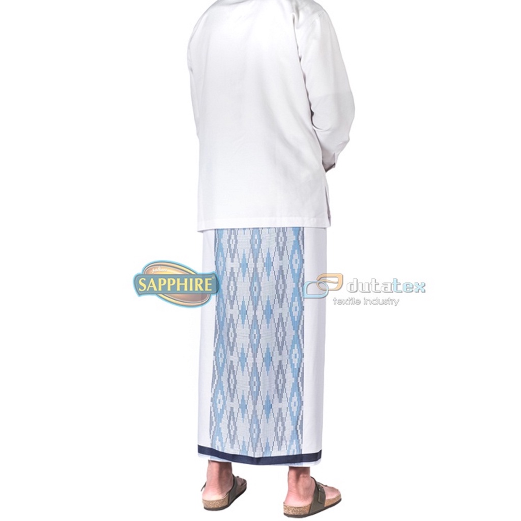 Sarung Tenun Sapphire Putih Tumpal Sarung Sholat Pria Dewasa Original Shapire