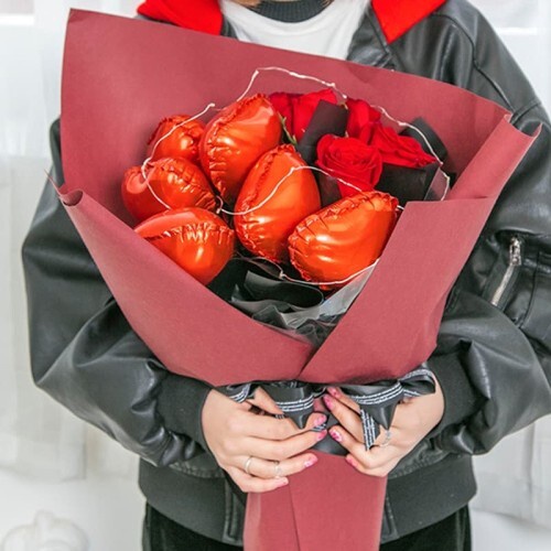 Balon foil hati merah kecil mini murah hadiah gift hampers buket bouquet flowers snack uang ulangtah