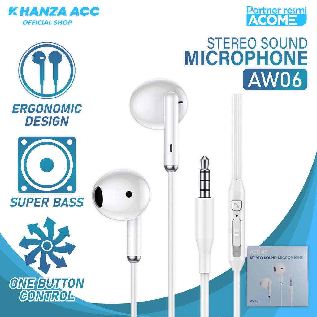 KHANZAACC ACOME AW06 Wired Earphone Semi In Ear Headset Bass