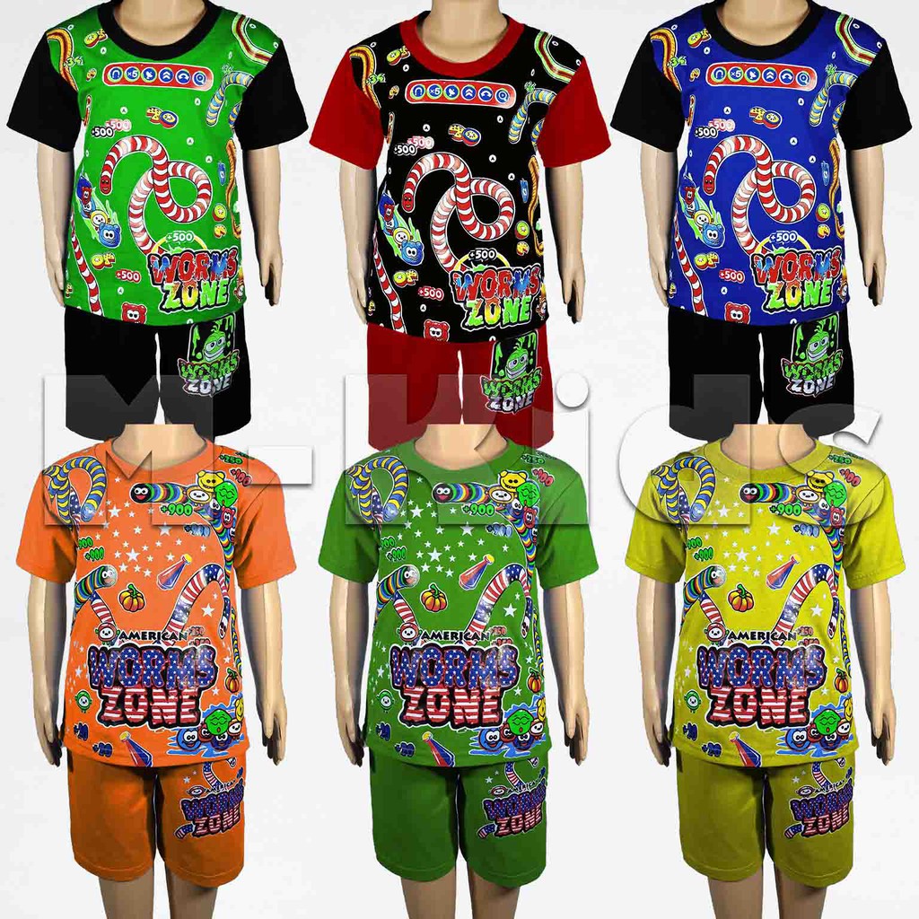 MKids - Baju Setelan KAOS Anak Motif CACING / WORMS ZONE