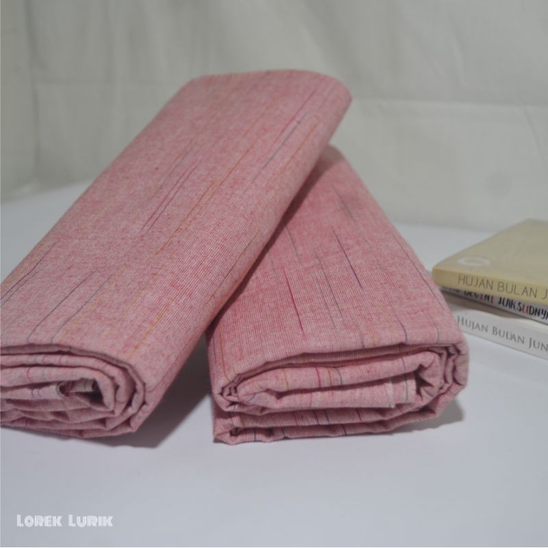 Kain Tenun Lurik Hujan Gerimis Warna Peach Pink Muda