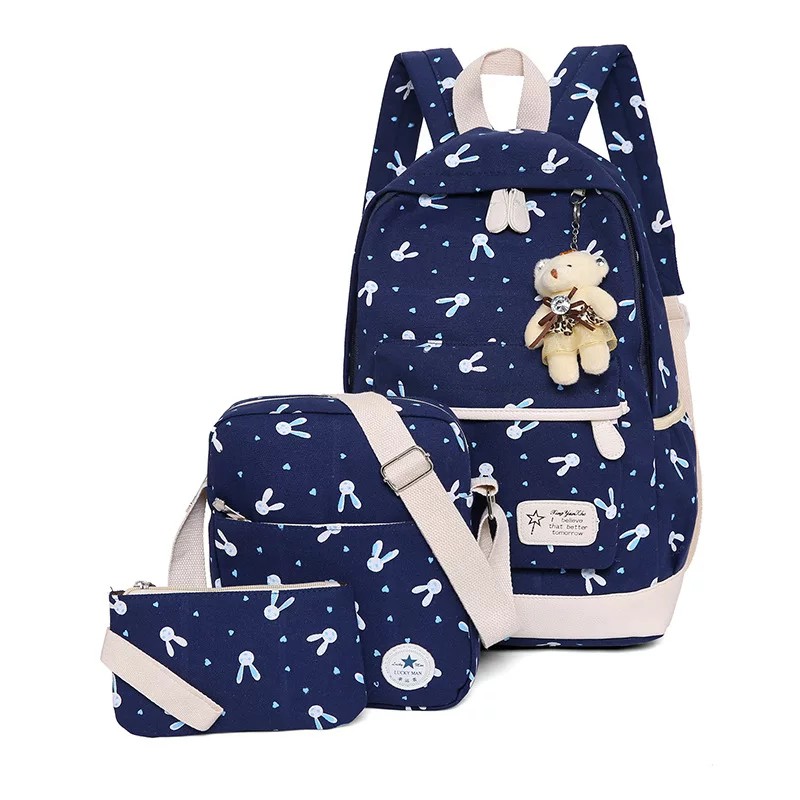 DT123 - Tas Ransel 4in1 Canvas Bunny Tas Laptop Sekolah Kuliah Kerja Anak Remaja Cewe Wanita Murmer