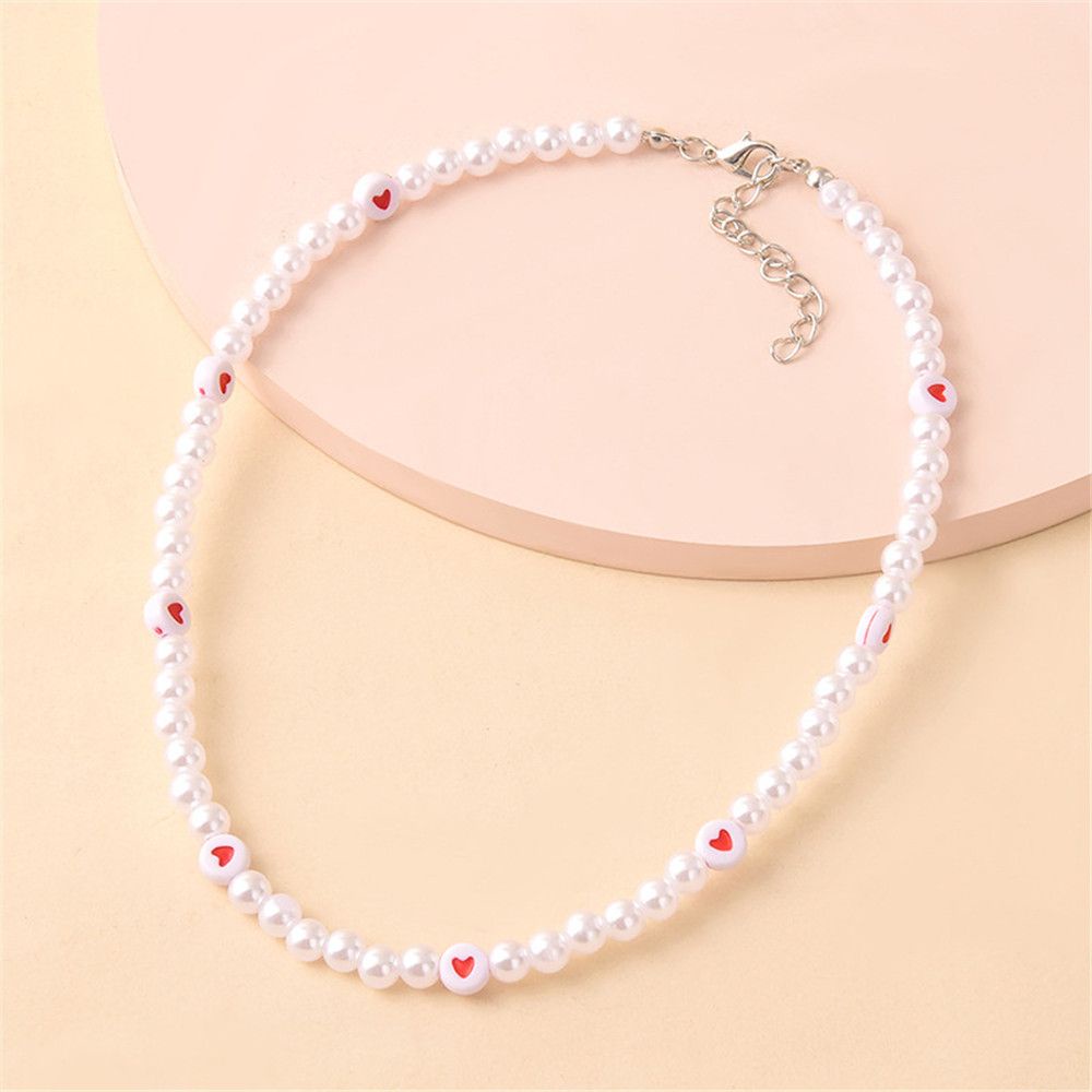 Kalung Choker Rantai Klavikula Hias Manik-Manik Mutiara Pola Hati Untuk Wanita