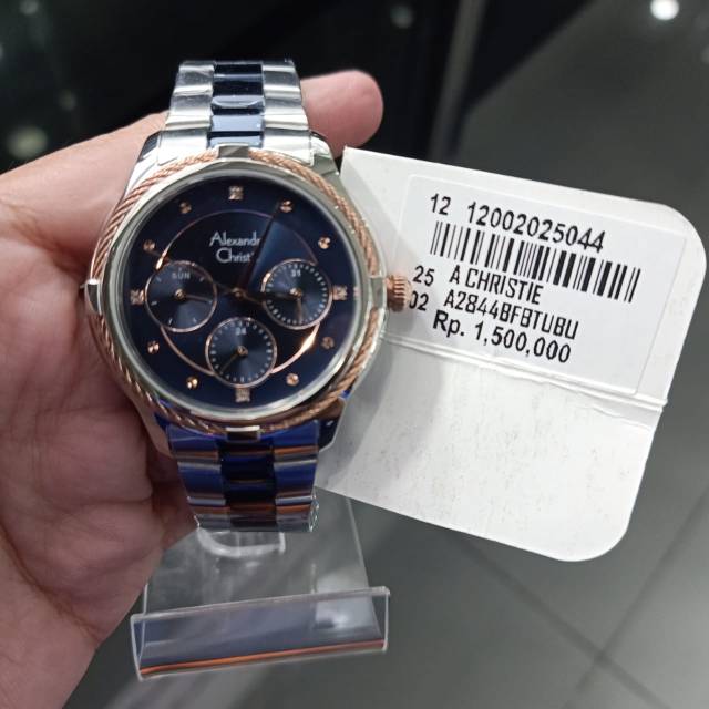 JAM TANGAN WANITA ALEXANDRE CHRISTIE 2844 AC2844 SILVER COMBI NAVY