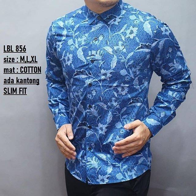 LBL 856 HEM KEMEJA BATIK PRIA SLIM FIT LENGAN PANJANG LUIGI BATANI