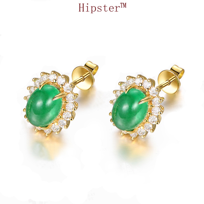 Popular Classic Light Luxury Emerald Full-Jeweled Stud Earrings