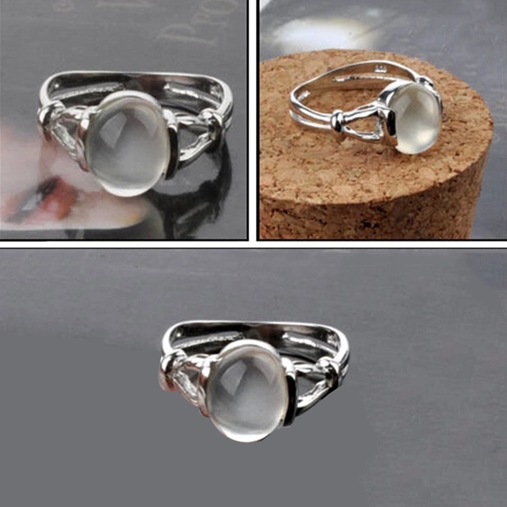 Hu Hu Hu Hu Hu Alat Bantu Pasang Kacamata♡ Cincin Wanita Hias Moonstone Gaya Vintage Untuk Pernikahan / Hadiah Valentine