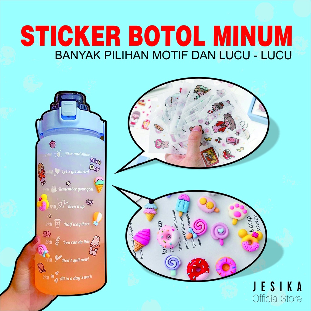 Sticker Stiker 3D dan 2D botol minum dinding case hp aesthetic anti air luc dan banyak motif