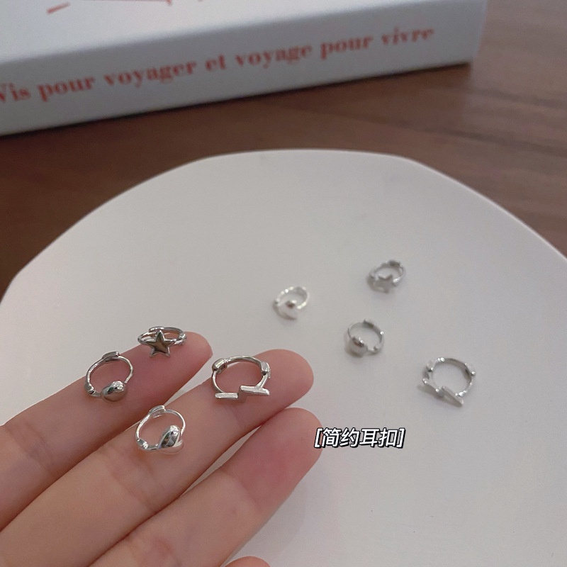 Roselife 1 Pasang Anting Tusuk Gantung Sterling Silver 925 Desain Hati + Bintang Gaya Korea Untuk Wanita