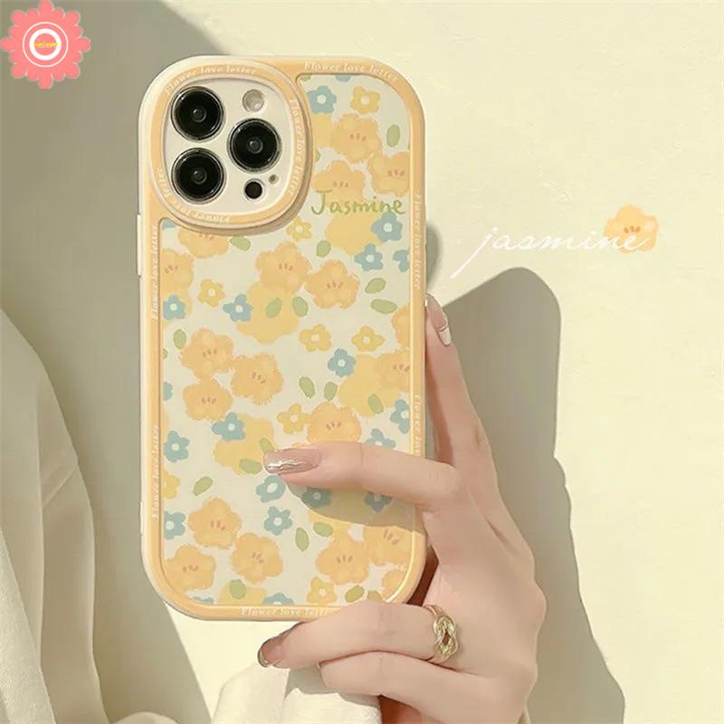 Lensa Oval Soft TPU Case Redmi 12C 9A 10 9 10C 9C NFC Redmi Note 11Pro 9Pro 11 10 11s 10s 9s Note9 8 10Pro Plus Max Mi POCO M3 POCO X3 NFC Pro INS Yellow Flower Shockproof Cover