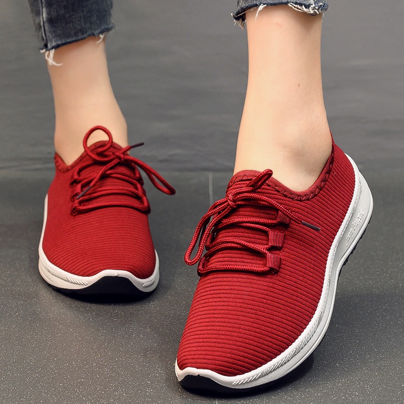 TOPGROSIR LV0106 Sepatu Sneakers Wanita Import Motif Bergaris Terbaru Kekinian