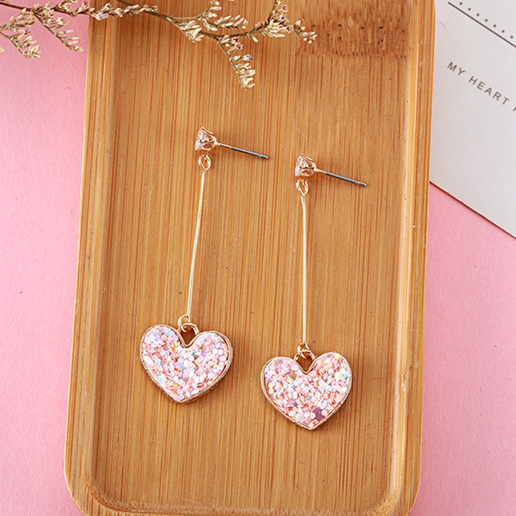 Hu Hu Hu Hu Hu Alat Bantu Pasang Kacamata♡ 1 Pasang Anting Stud Panjang Bentuk Hati Aksen Payet Bahan Alloy Untuk Hari Valentine