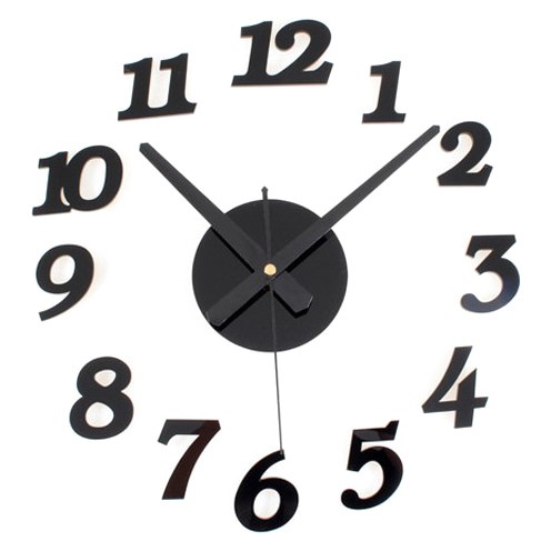 Jam Dinding Modern 3D Frameless Large Wall Clock DIY Dekorasi Dinding - Hitam