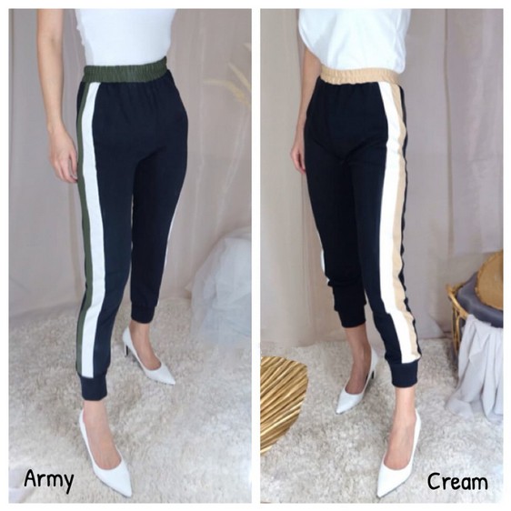 HOPYLOVY - Celana Jogger Wanita List Bahan Scuba Laila