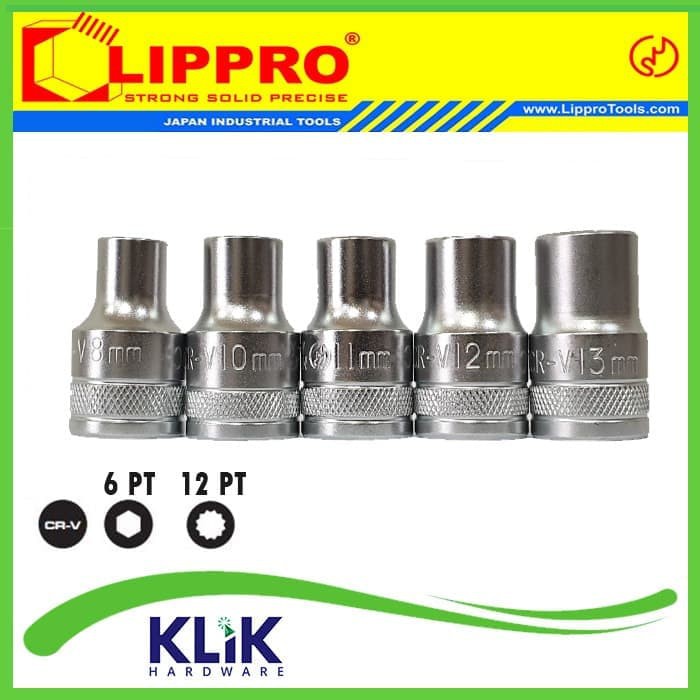 Lippro Mata Sock 1/2&quot; DR 12 mm (6PT/12PT) - Mata Shock Sok Pendek