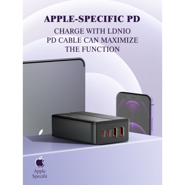 LDNIO A4808Q - 65W Fast Charge Desktop Charger - Support PD and QC 3.0 - 2 USB Port + 2 USB-C Port - Bisa untuk Smartphone, Tablet dan Laptop