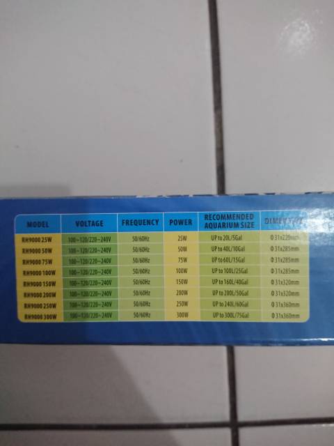 RESUN RISING HEAT AQUARIUM HEATER RH9000 50 / 75 / 100 / 150 / 200 / 250 watt