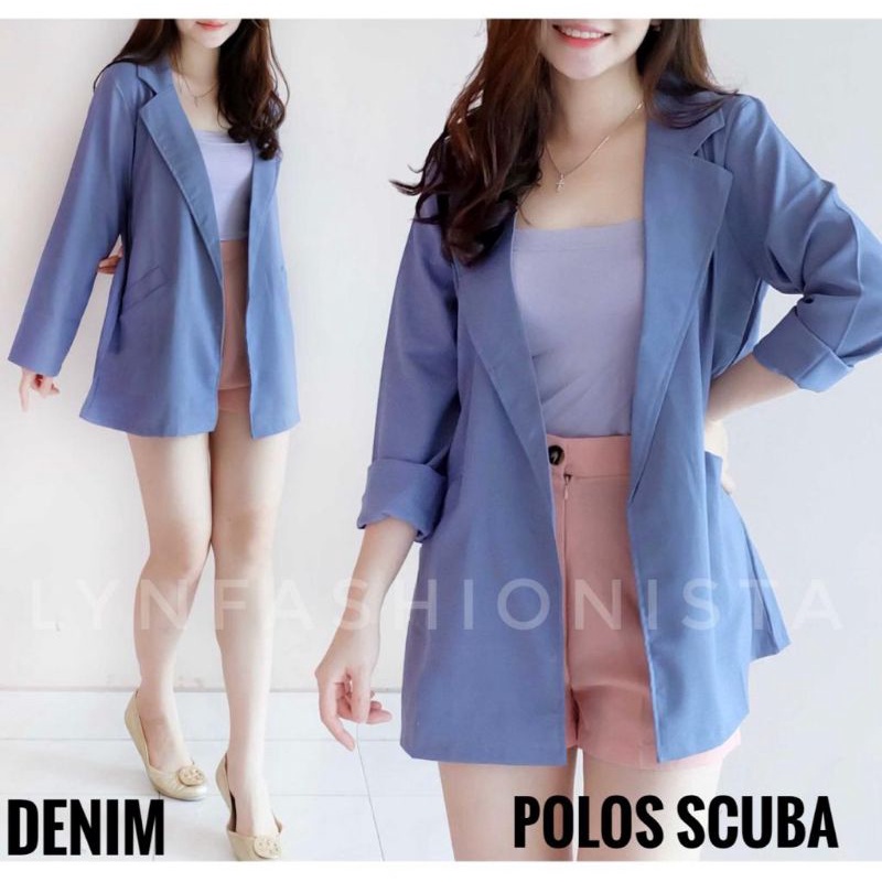 OUTER BLAZER WANITA SCUBA PREMIUM/KARDIGAN KERJA WANITA BASIC POLOS MURAH/ANDINE