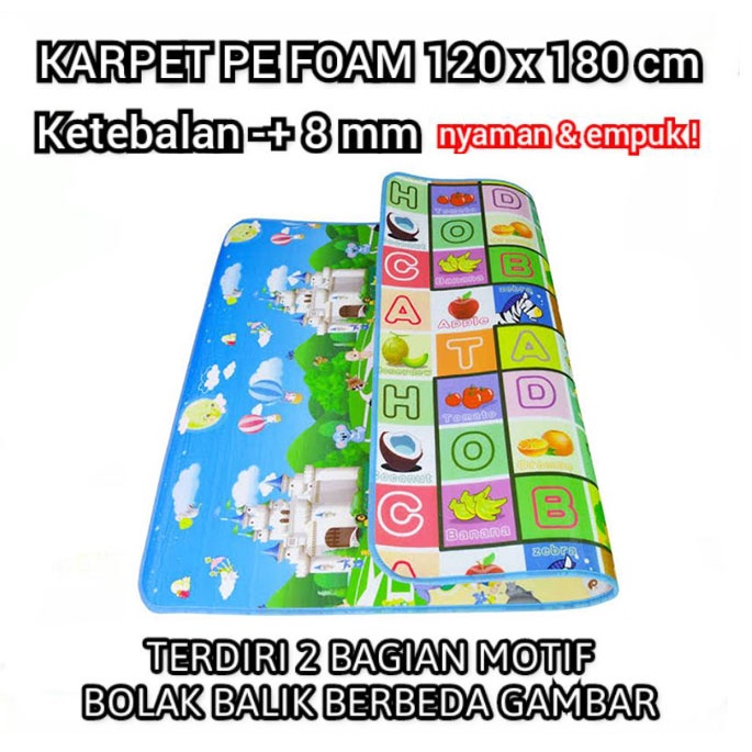 TIKAR KARPET BUSA Foam Ukuran 120x180 Motif Anak Dewasa Gambar Bolak Balik Tebal