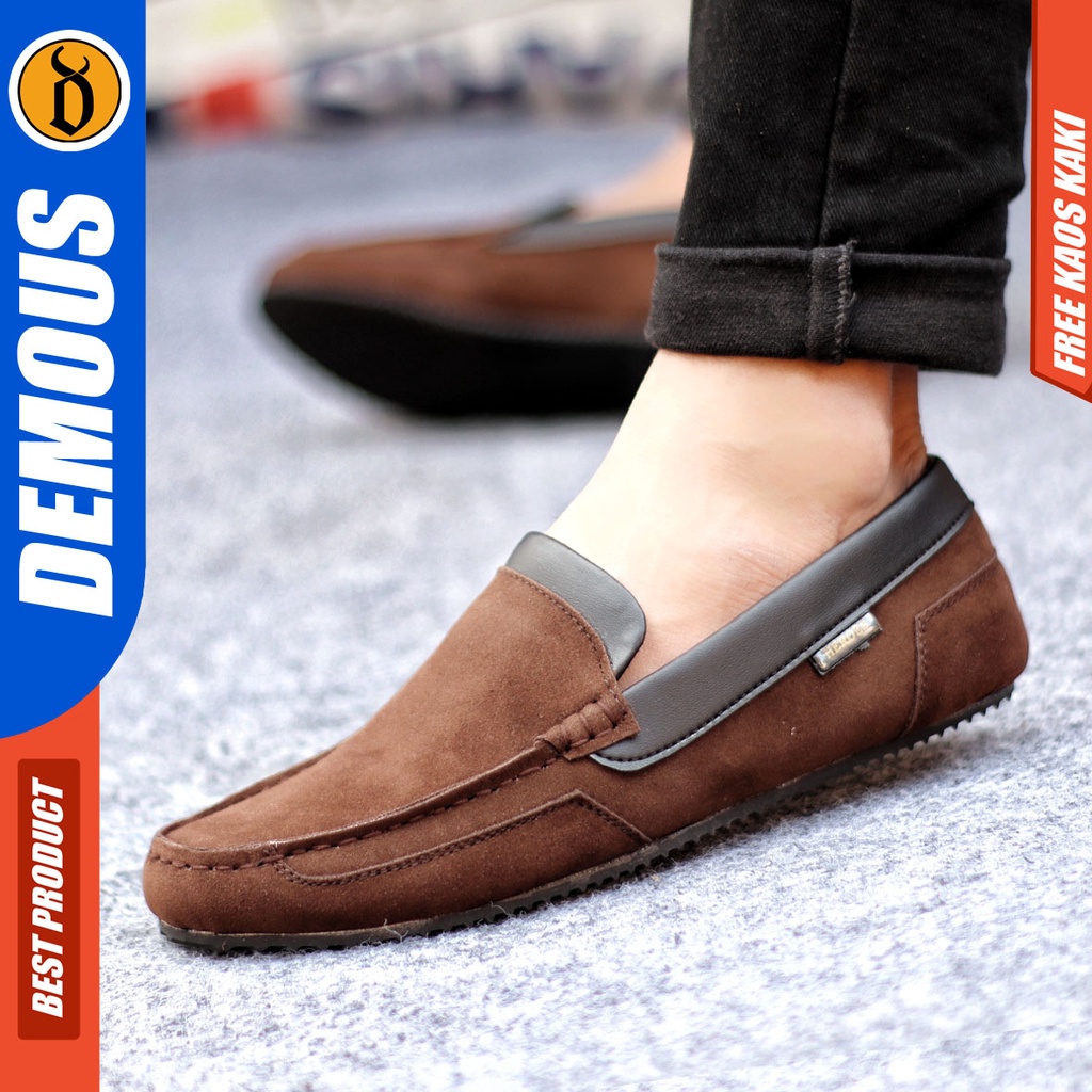 Sepatu Slip On Pria Sepatu Casual Pria Kulit Suede Kerja Kantor Kuliah Kondangan Sepatu Slop Pria Sepatu Hitam Pria DEMOUS KILIAN