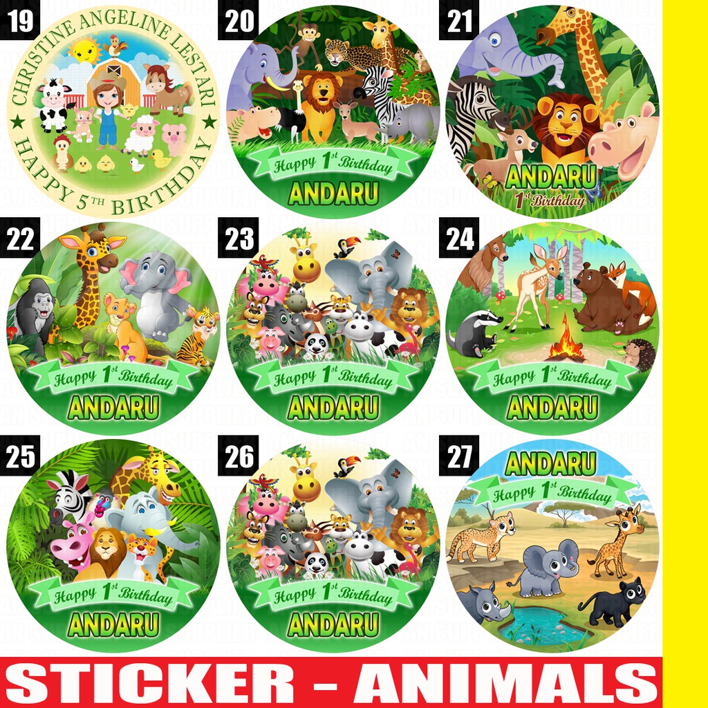 

60 STIKER LABEL BAG / KUE / SOUVENIR ULTAH ULANG TAHUN - ANIMALS
