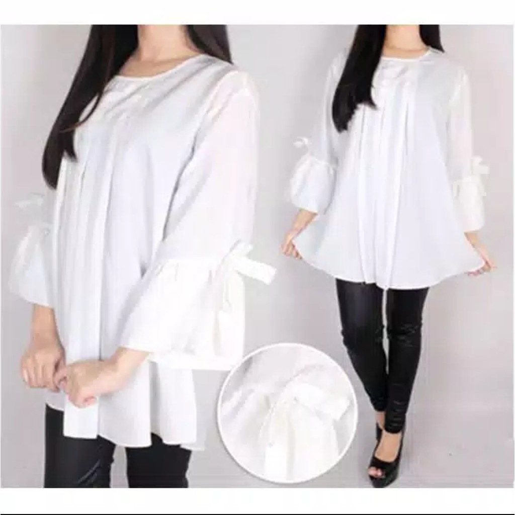 ERLINDA  BLOUSE WANITA | BIG SIZE | PLAIN BLOUSE | ATASAN WANITA | BAJU JUMBO ERLINDA-Putih