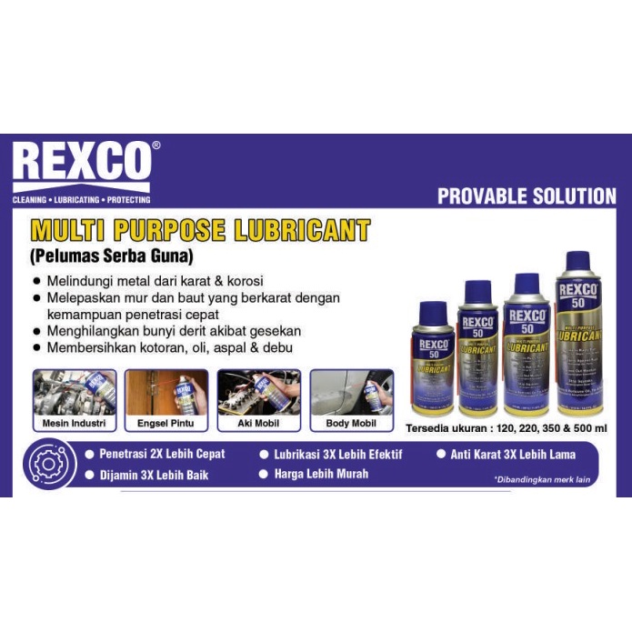 Anti Karat REXCO 50 - Minyak Anti Karat 120 ml- 220 ml 350 ml 500 ml - Pelumas Serba Guna - Pelumas Serbaguna - Penetrating Oil - Multi Purpose Lubricant REXCO - Multipurpose Lubricant REXCO50