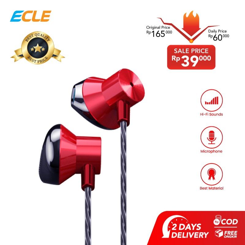Ecle Wired Headset Subwoofer 6D Earphone with kontrol Button HD