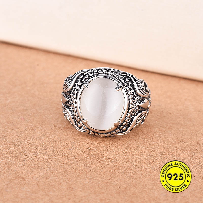 S925 Silver Moonstone Ring Inlaid Ornament