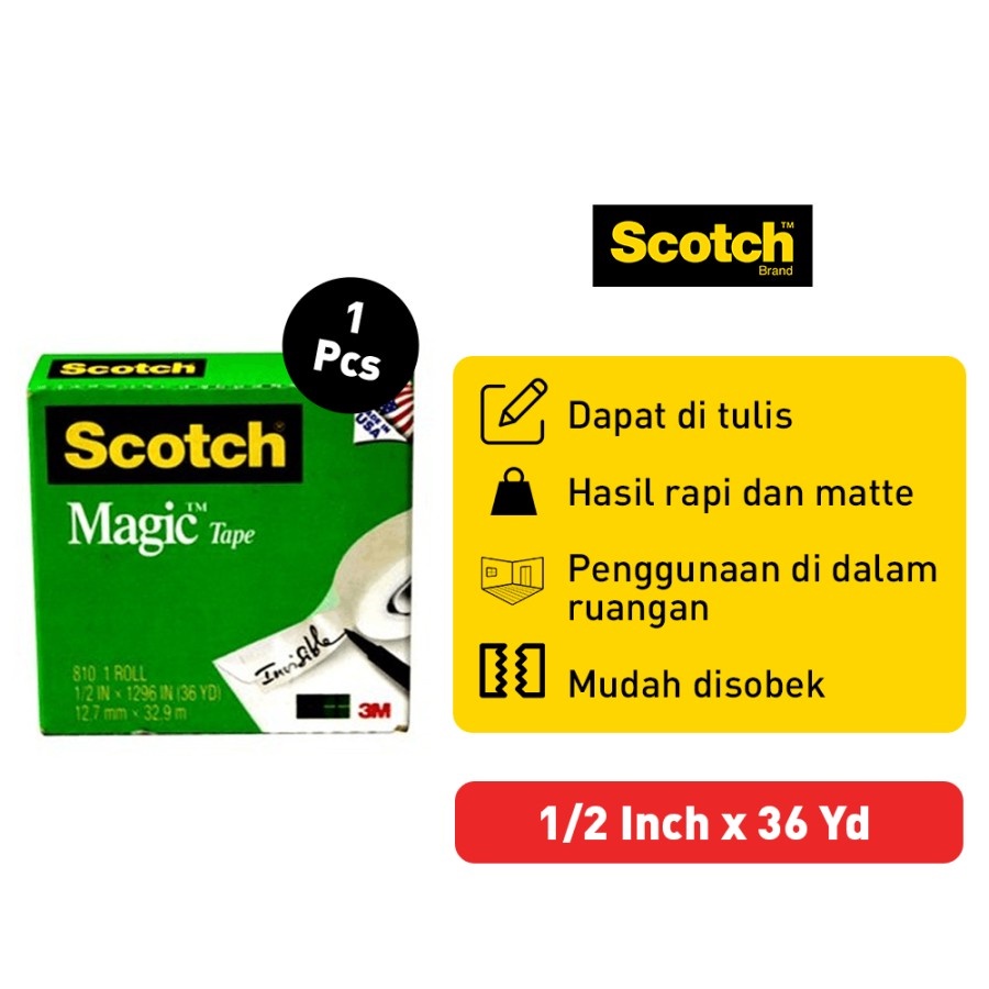 Scotch 3M Magic Tape Serbaguna Daya Rekat Kuat 1/2 in x 36Y 810-S36